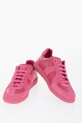 MM22 Solid Color Leather Low-Top Sneakers with Suede Trims