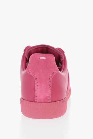 MM22 Solid Color Leather Low-Top Sneakers with Suede Trims