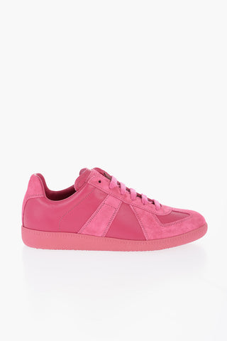MM22 Solid Color Leather Low-Top Sneakers with Suede Trims