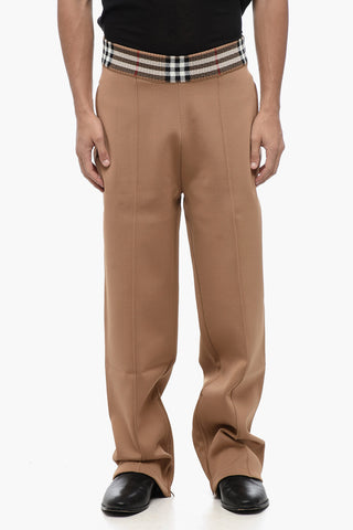 Stretch Fabric Pants with Tartan Elastic Waistband