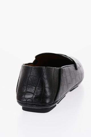 Crocodile-Effect Leather DRIVER Loafers with Embossed Logo