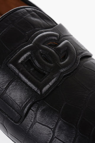 Crocodile-Effect Leather DRIVER Loafers with Embossed Logo