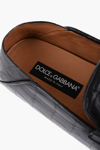 Crocodile-Effect Leather DRIVER Loafers with Embossed Logo