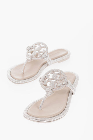 Sandali a Infradito in Pelle con All Over Strass