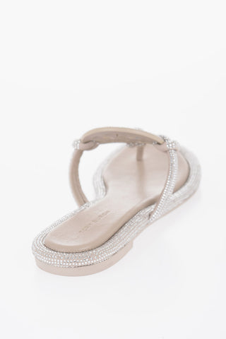 Sandali a Infradito in Pelle con All Over Strass