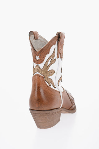 Two-Tone Leather Western Boots with Side Zip Heel 5cm