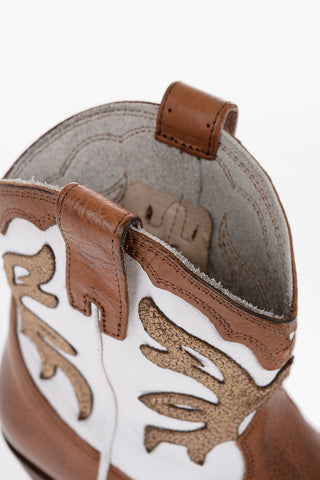 Two-Tone Leather Western Boots with Side Zip Heel 5cm