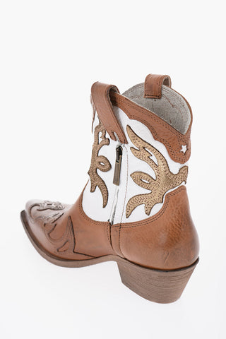 Two-Tone Leather Western Boots with Side Zip Heel 5cm