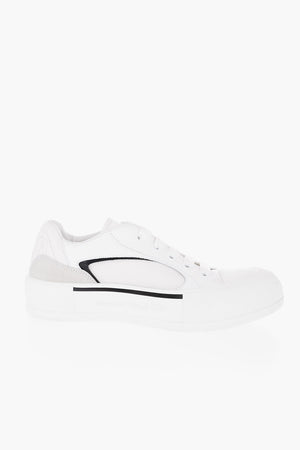 Leather And Canvas Low-Top Sneakers, Solid Color