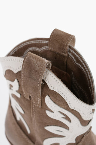 Two-Tone Suede Western Boots with Side Zip Heel 5cm