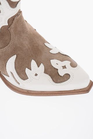 Two-Tone Suede Western Boots with Side Zip Heel 5cm