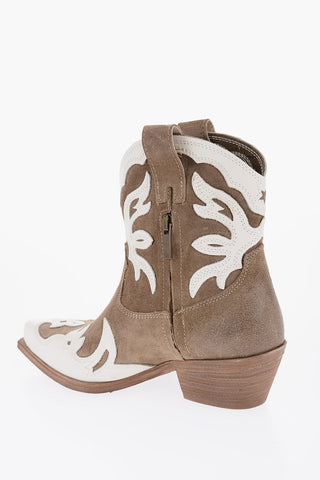 Two-Tone Suede Western Boots with Side Zip Heel 5cm