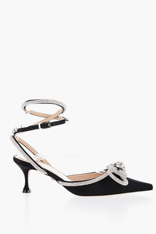 Satin DOUBLE BOW Pumps with Rhinestone Details 6,5cm