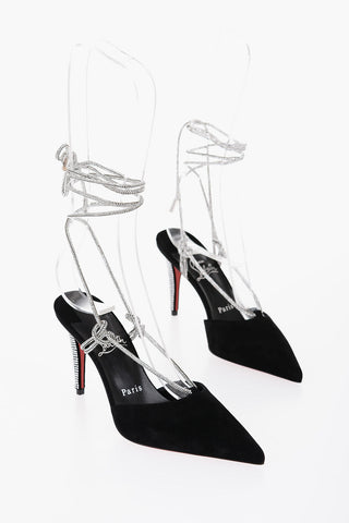 Suede ASTRID Lace Up Pumps with Rhinestone 8,5cm