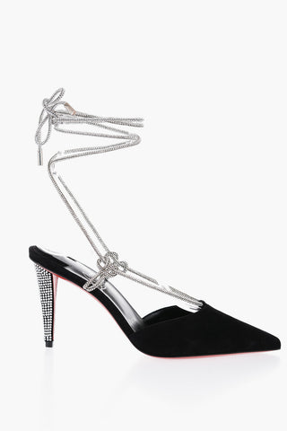 Suede ASTRID Lace Up Pumps with Rhinestone 8,5cm
