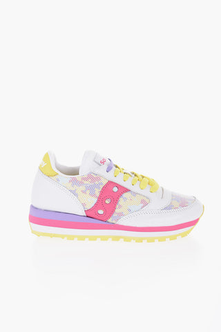 Leather JAZZ TRIPLE Low Top Sneakers with Camouflage Motif Mesh Inserts