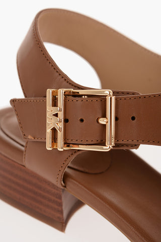 MICHAEL Leather ROBYN Thong Sandals with Golden Buckle Heel 3cm