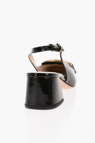 Patent Leather Slingback Pumps with Golden Effect Horsebite and Heel 5,5cm
