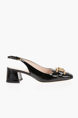 Patent Leather Slingback Pumps with Golden Effect Horsebite and Heel 5,5cm