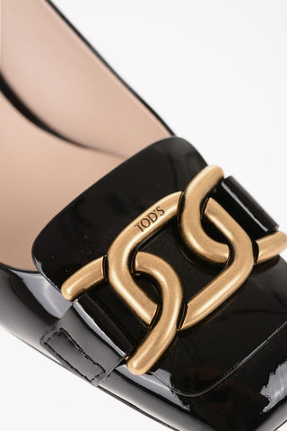 Patent Leather Slingback Pumps with Golden Effect Horsebite and Heel 5,5cm