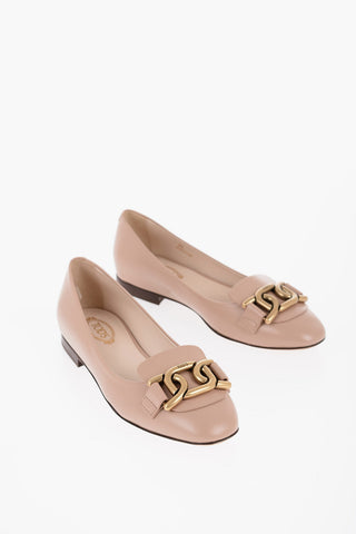 Leather Ballet Flats with Golden Detail