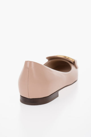 Leather Ballet Flats with Golden Detail