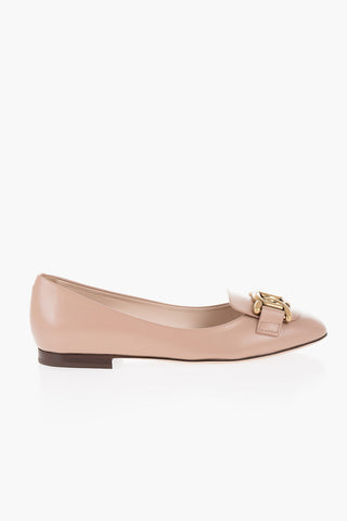 Leather Ballet Flats with Golden Detail