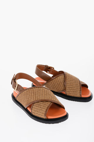 Leather and Raffia Sandals with Buckle Closure