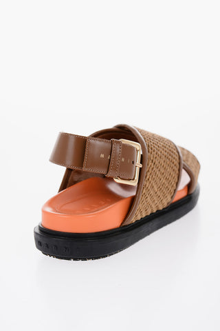 Leather and Raffia Sandals with Buckle Closure