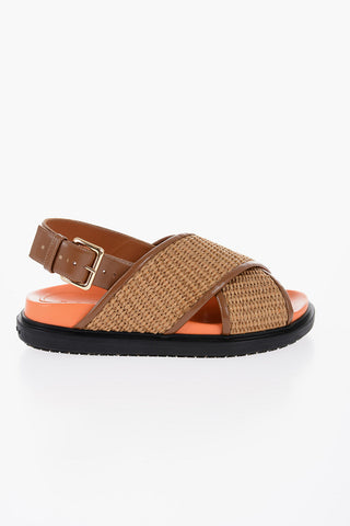 Leather and Raffia Sandals with Buckle Closure
