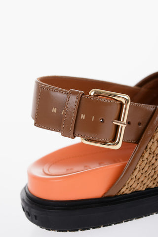 Leather and Raffia Sandals with Buckle Closure