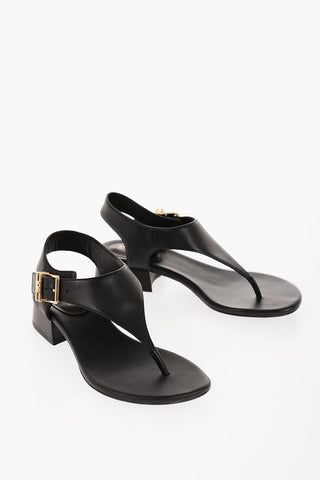 MICHAEL Leather ROBYN Thong Sandals with Golden Buckle Heel 3cm