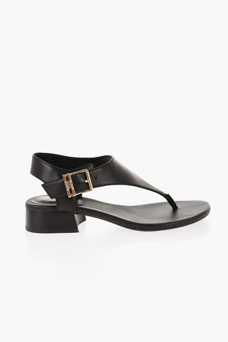 MICHAEL Leather ROBYN Thong Sandals with Golden Buckle Heel 3cm