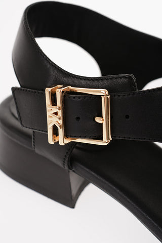 MICHAEL Leather ROBYN Thong Sandals with Golden Buckle Heel 3cm