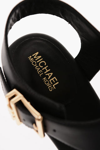 MICHAEL Leather ROBYN Thong Sandals with Golden Buckle Heel 3cm