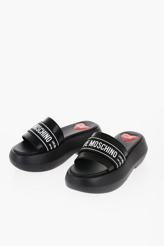 LOVE Leather Platform Sandals with Logoed Band 6cm