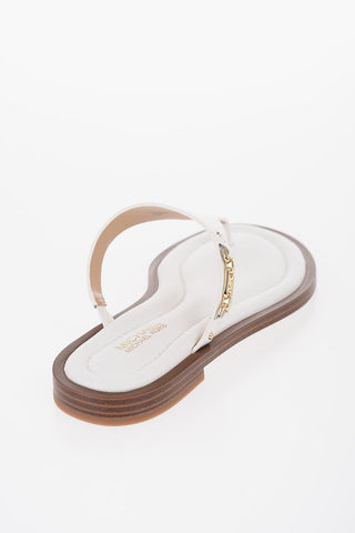 MICHAEL Leather DANIELLA Thong Sandals with Golden-Effect Monogram