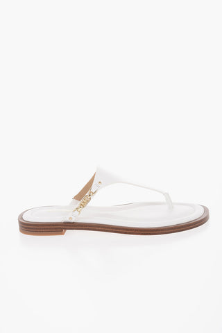 MICHAEL Leather DANIELLA Thong Sandals with Golden-Effect Monogram