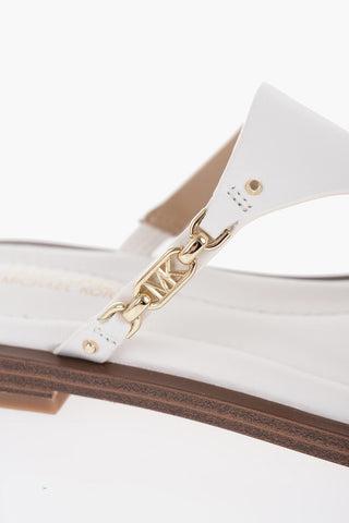 MICHAEL Leather DANIELLA Thong Sandals with Golden-Effect Monogram