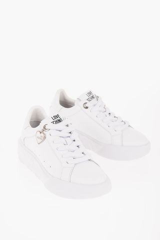 LOVE Solid Color Leather Low Top Sneakers with Logoed Charm