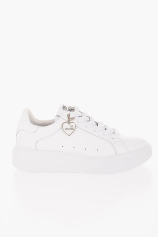 LOVE Solid Color Leather Low Top Sneakers with Logoed Charm
