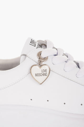 LOVE Solid Color Leather Low Top Sneakers with Logoed Charm