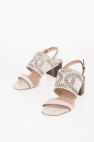 Laser Cut Leather Sandals with Wooden Heel 5,5cm