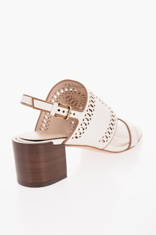 Laser Cut Leather Sandals with Wooden Heel 5,5cm
