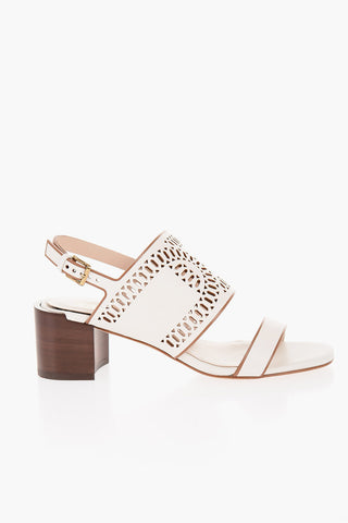 Laser Cut Leather Sandals with Wooden Heel 5,5cm