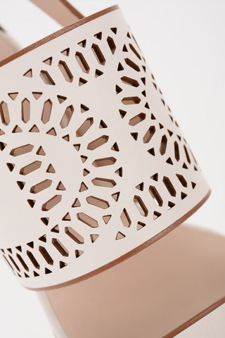 Laser Cut Leather Sandals with Wooden Heel 5,5cm