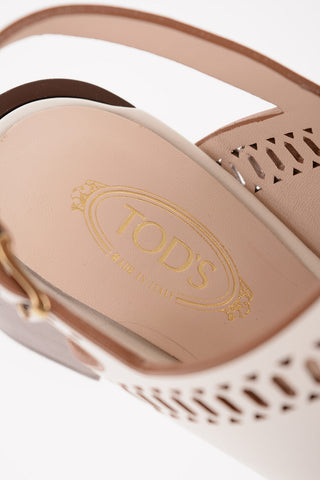 Laser Cut Leather Sandals with Wooden Heel 5,5cm