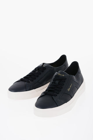 Textured Leather Low-Top Sneakerswith Logo-Print