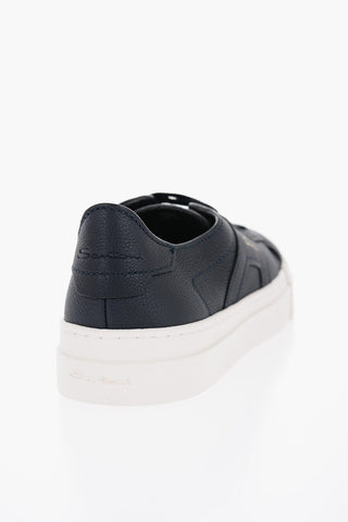 Textured Leather Low-Top Sneakerswith Logo-Print