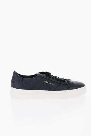 Textured Leather Low-Top Sneakerswith Logo-Print